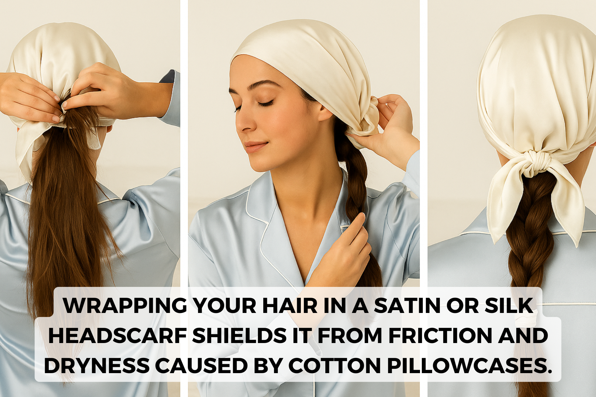 using a silk headscarf to sleep with long hair